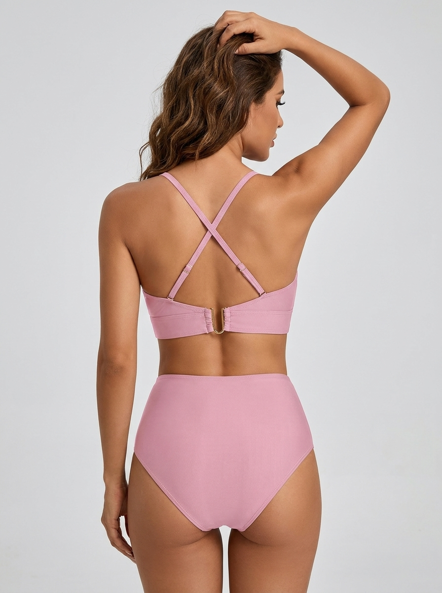 Bikini a vita alta con zip frontale Rosa – vista laterale | Bella di Roma