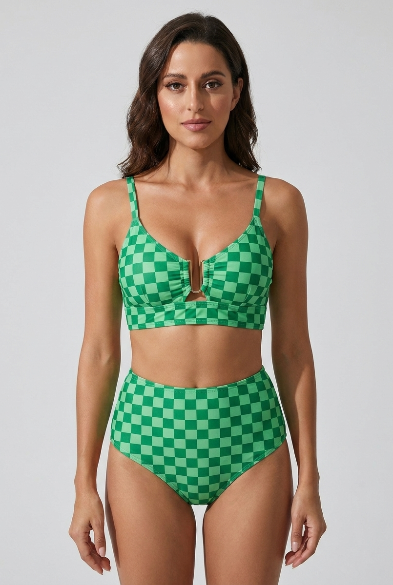 Bikini vita alta Verde a Quadretti – vista frontale | Bella di Roma