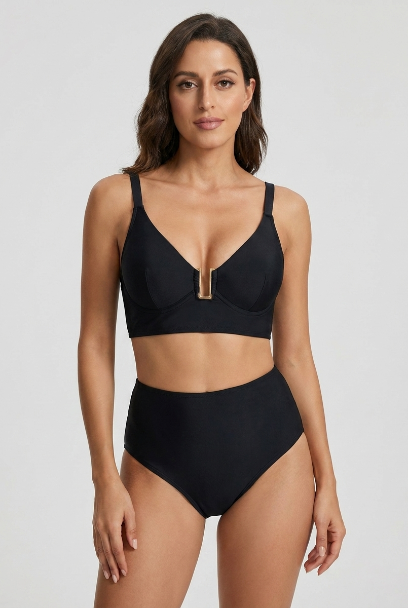 Bikini vita alta Nero – vista frontale | Bella di Roma