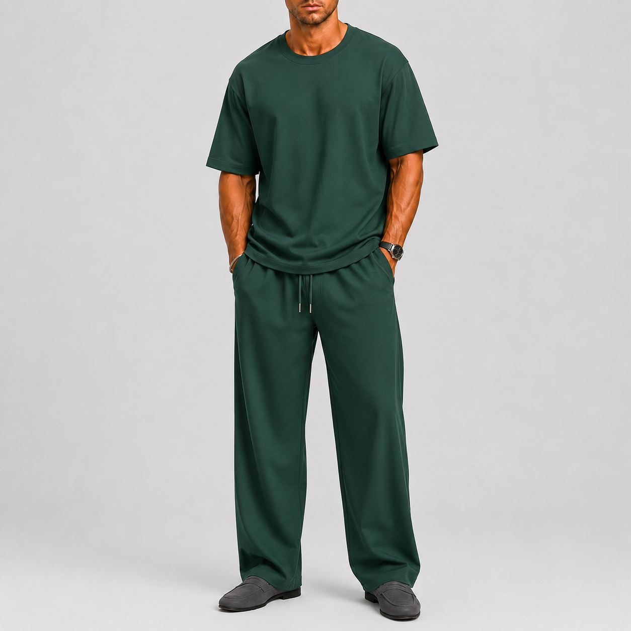 Set uomo con pantaloni larghi – dettaglio del tessuto | Bella di Roma