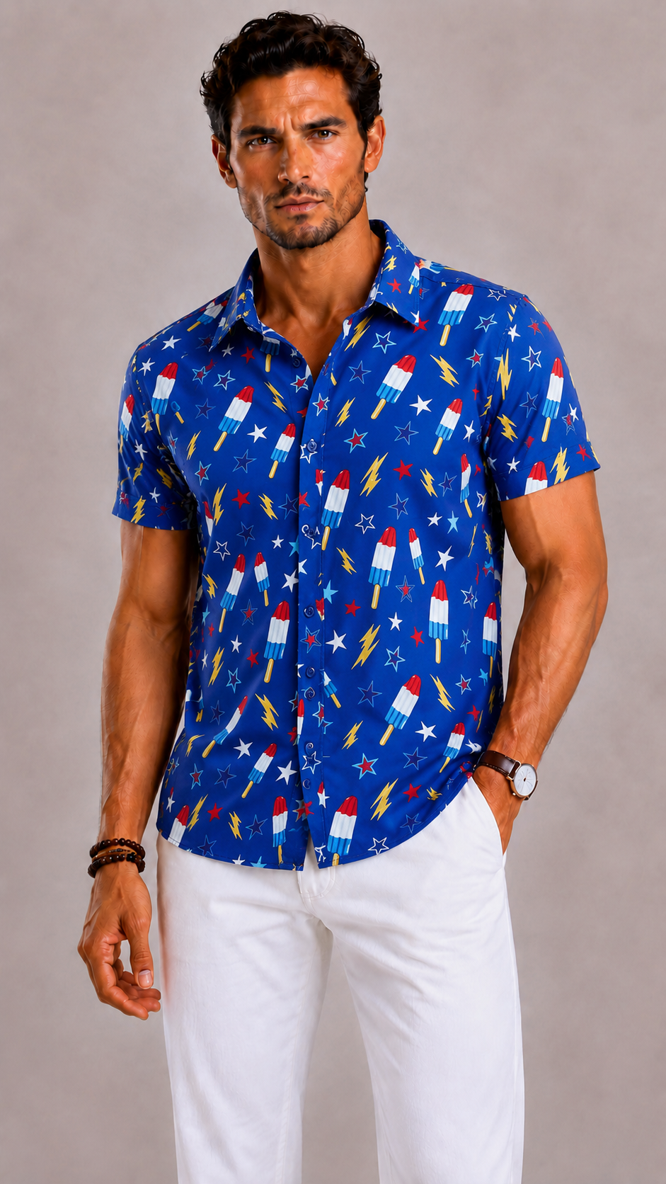 Camicia Uomo con Stampa Foglia Tropicale a Maniche Corte | Bella di Roma