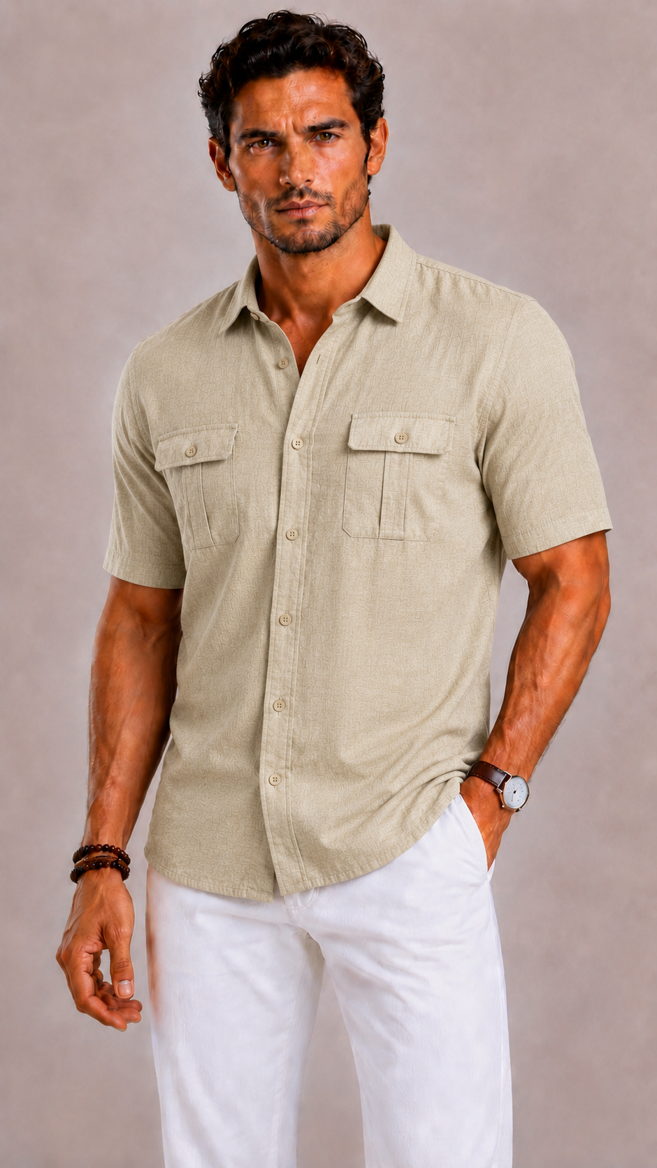 Camicia Uomo a Maniche Corte con Doppie Tasche sul Petto | Bella di Roma