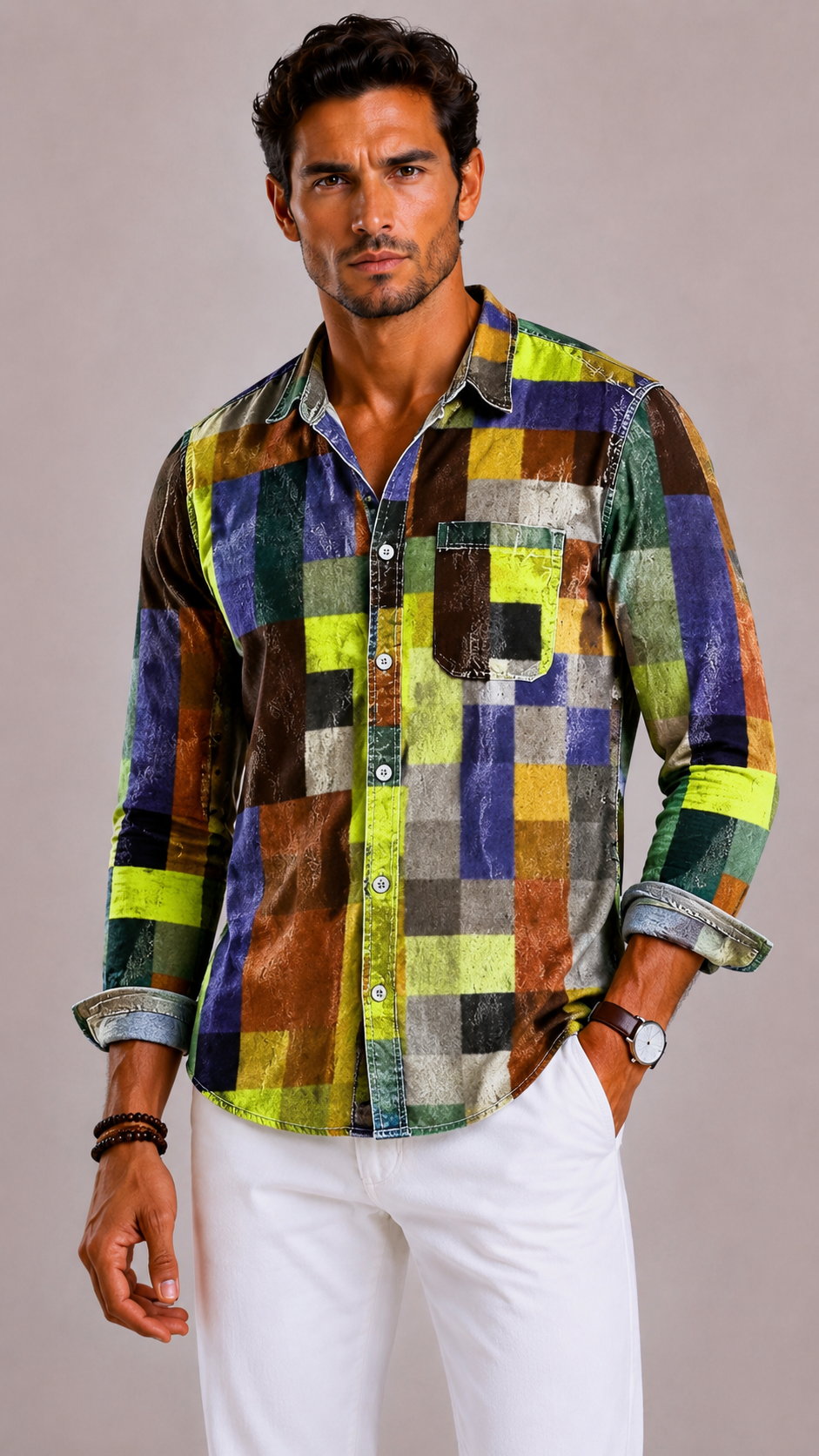 Camicia Uomo Patchwork a Maniche Lunghe | Bella di Roma