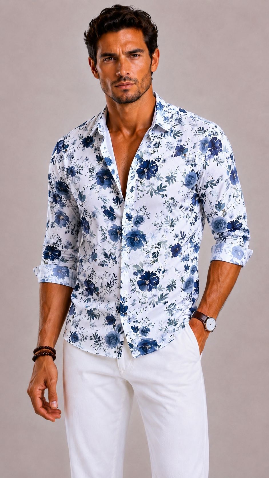 Camicia Uomo con Stampa Floreale e Maniche Lunghe | Bella di Roma