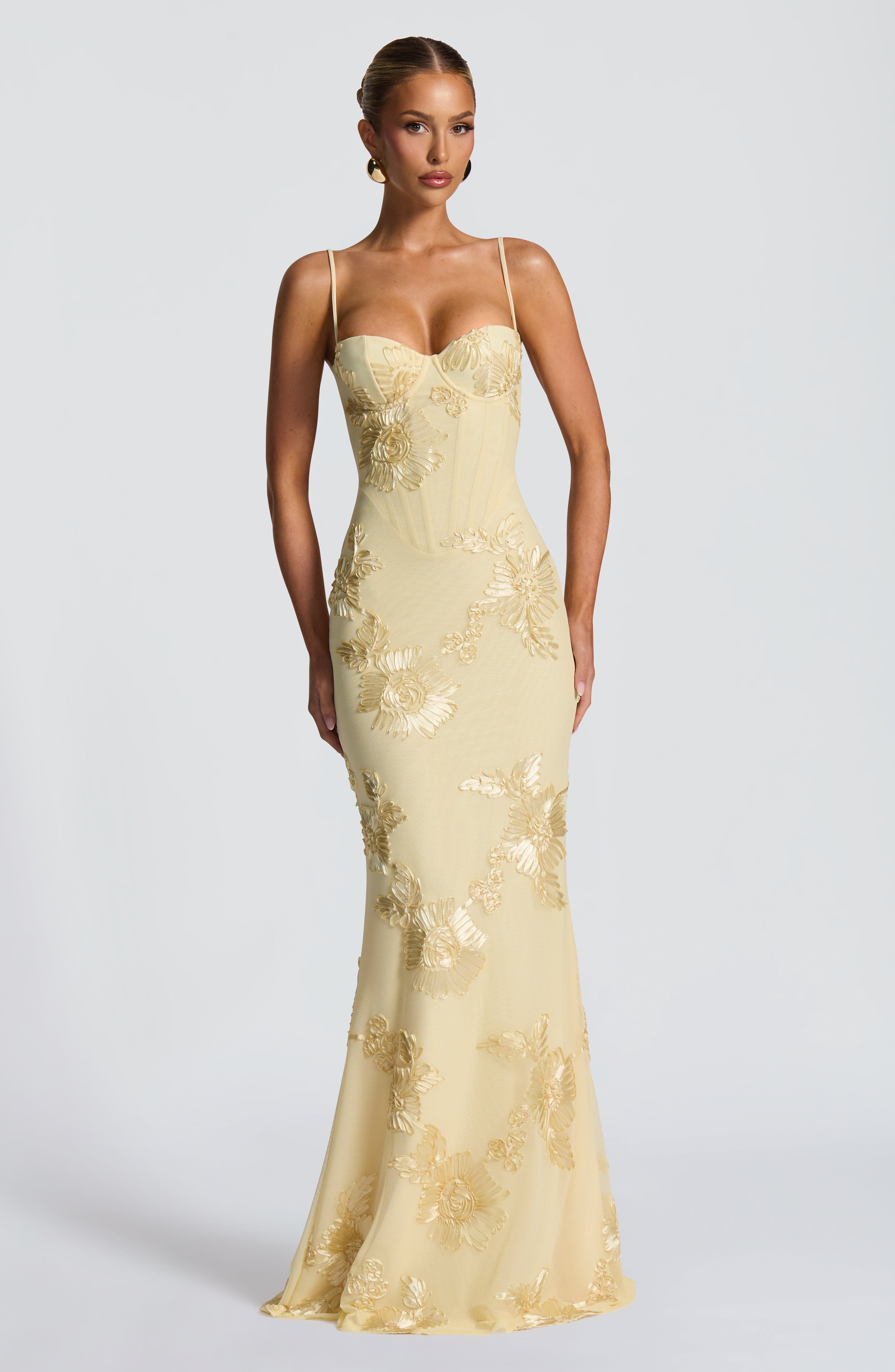 Abito maxi Mirelle limone Bella di Roma – vista frontale