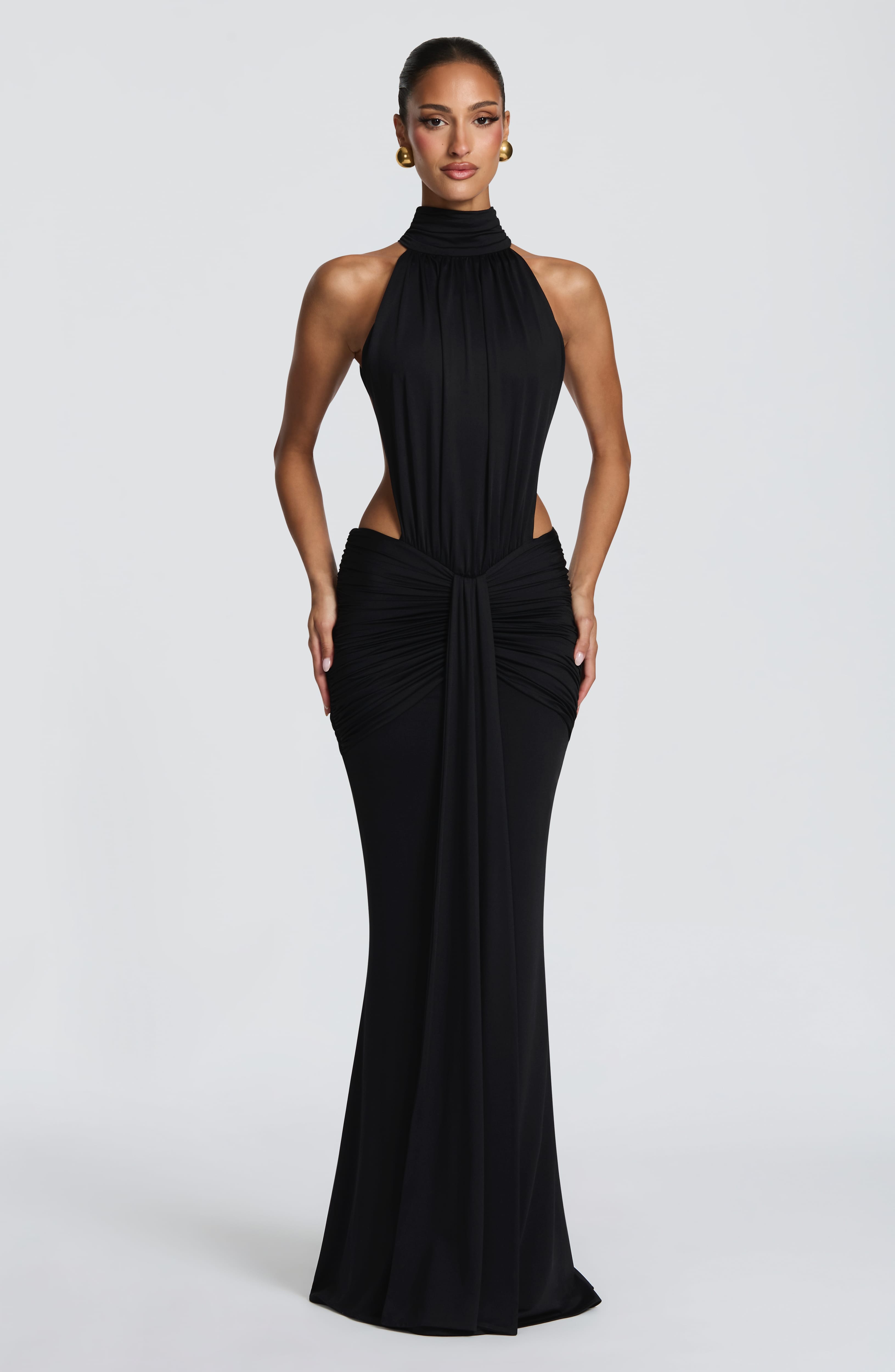 Abito maxi Josephine collo alto nero Bella di Roma – taglia XS