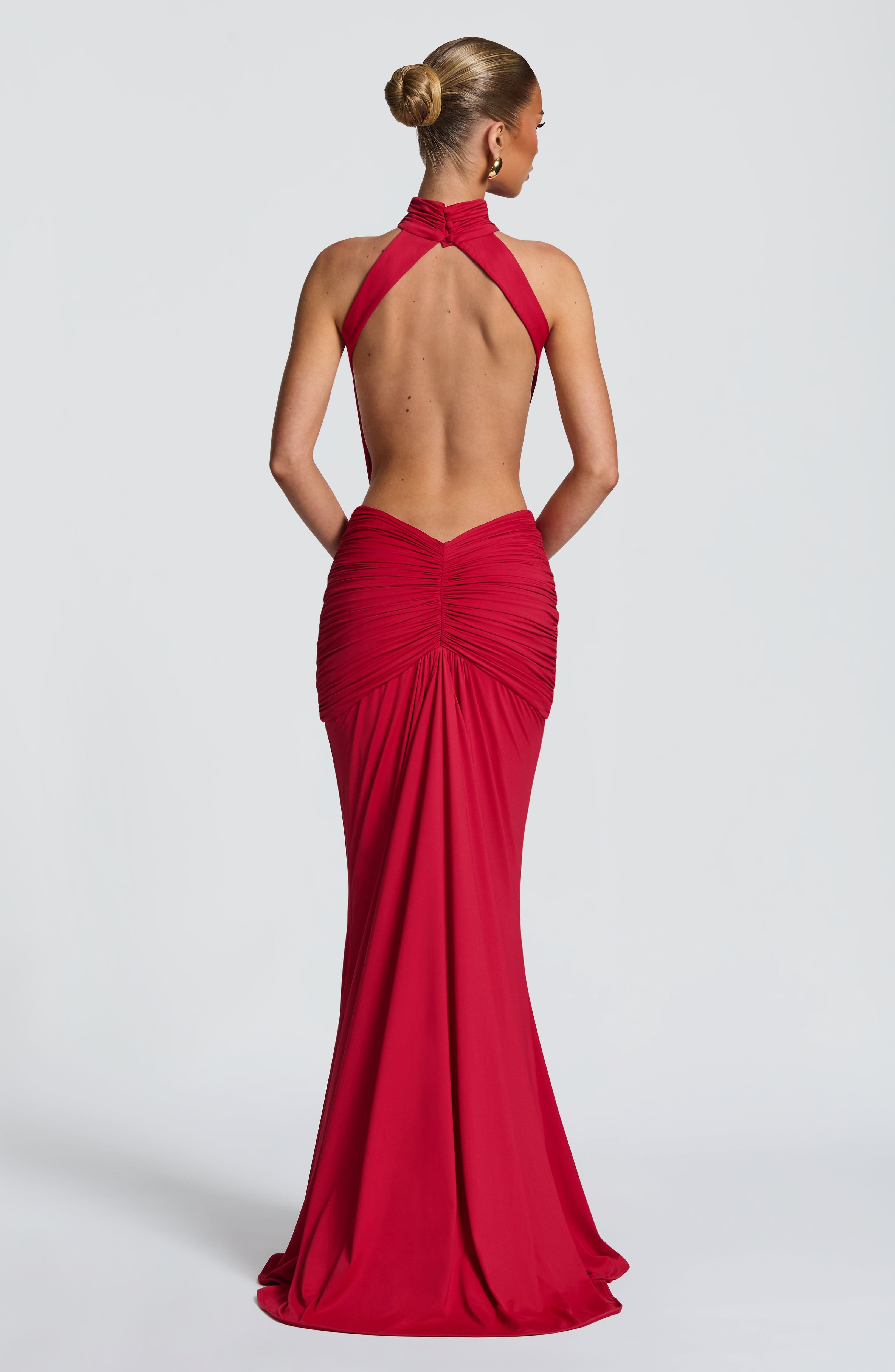 Abito maxi Josephine collo alto rosso Bella di Roma – gonna a sirena
