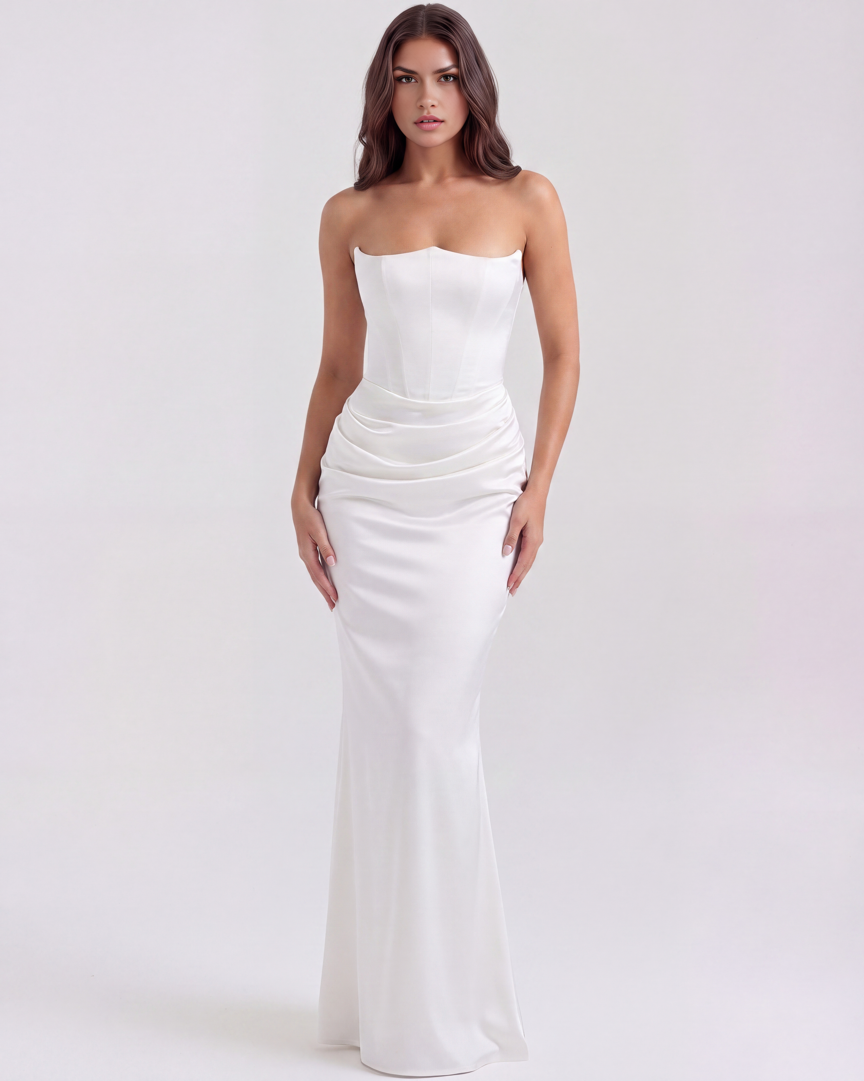 Abito midi Rosalind bianco corsetto Bella di Roma – corsetto steccato