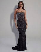 Abito maxi Lumina nero strass Bella di Roma – silhouette sirena