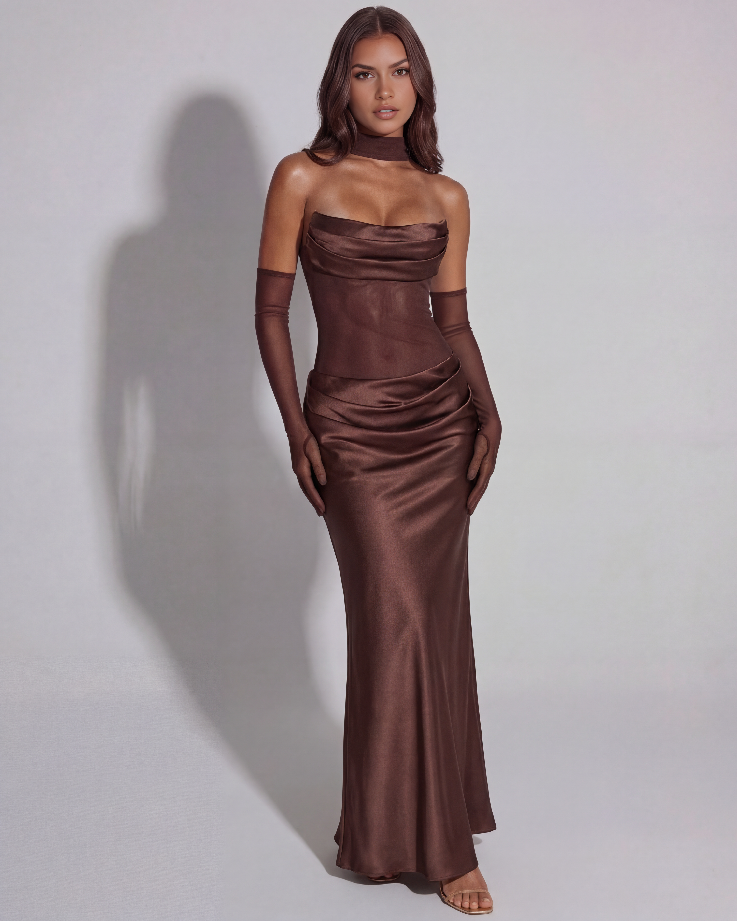 Abito Maxi Vittoria Marrone Bella di Roma – vista frontale