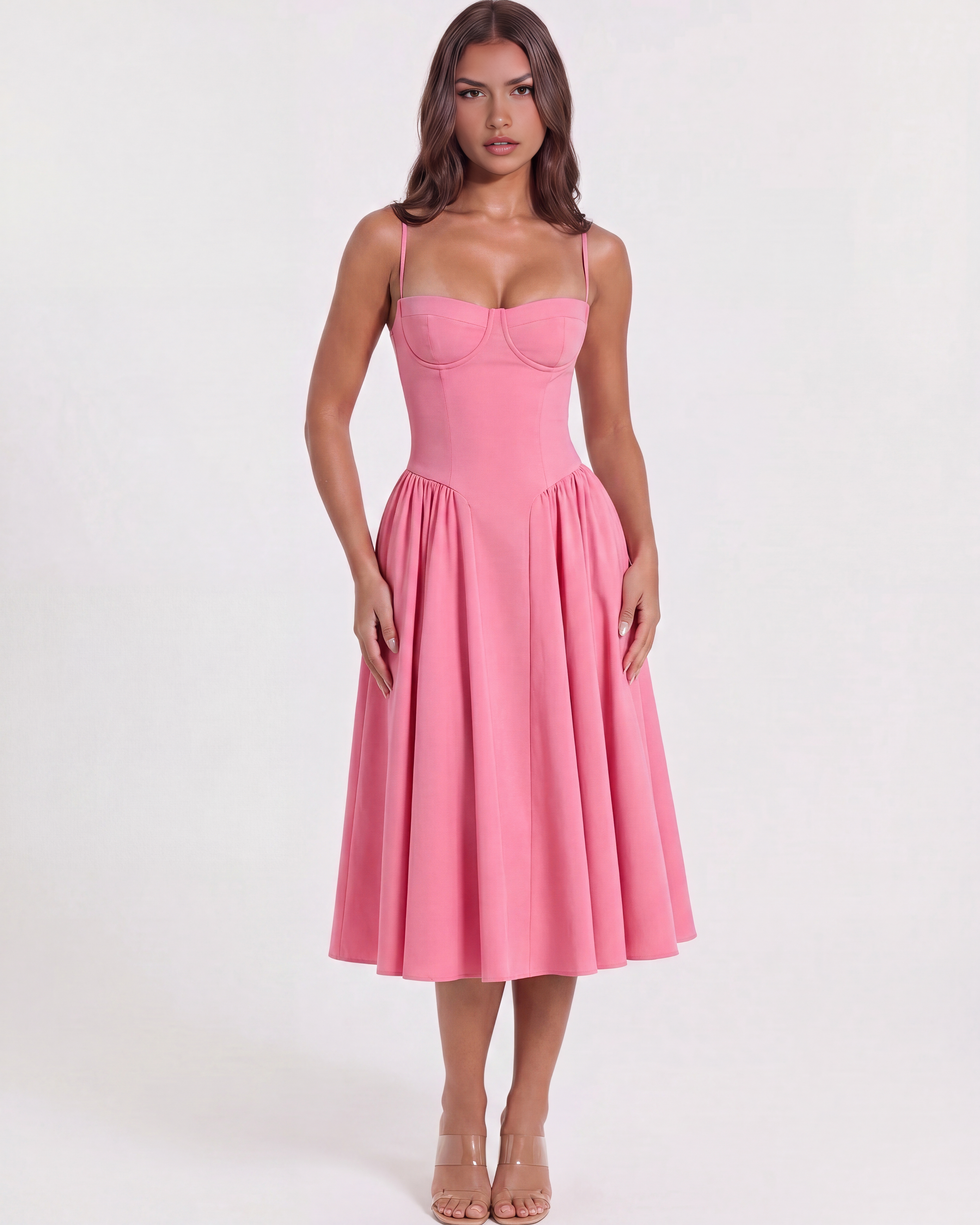 Abito midi Francesca twill rosa Bella di Roma – vista frontale