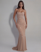 Abito maxi Lumina crema strass Bella di Roma – vista frontale