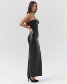 Abito midi Vanessa nero pelle vegana Bella di Roma – pelle vegana elegante