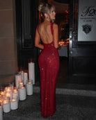 Abito maxi Isabella borgogna strass Bella di Roma – taglie XS-XL