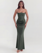 Abito midi Rosalind verde foresta corsetto Bella di Roma – corsetto steccato verde