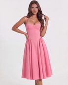 Abito midi Francesca twill rosa Bella di Roma – gonna midi pieghe