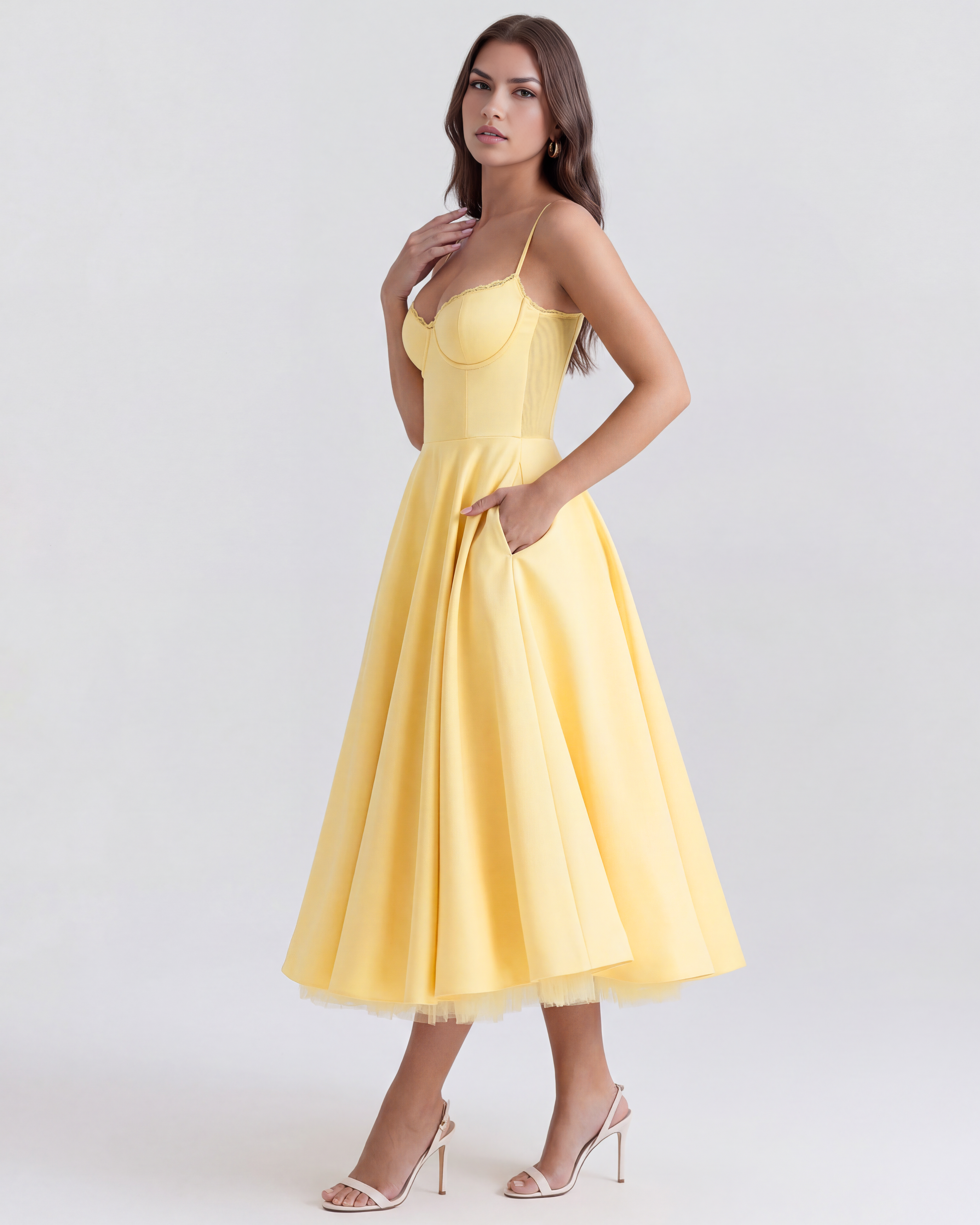 Abito Midi Selene Giallo Burro Satin Bella di Roma – dettaglio