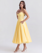 Abito Midi Selene Giallo Burro Satin Bella di Roma – dettaglio