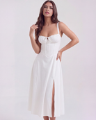 Abito midi Aurora corsetto bianco Bella di Roma – décolleté arricciato
