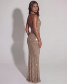 Abito maxi Aurea oro strass Bella di Roma – look red carpet gala