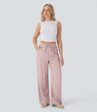 Pantaloni Baggy Casual in Lino Bella di Roma – rosa laterale