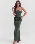 Abito midi Rosalind verde foresta corsetto Bella di Roma – vista frontale