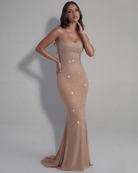 Abito maxi Lumina crema strass Bella di Roma – dettaglio strass