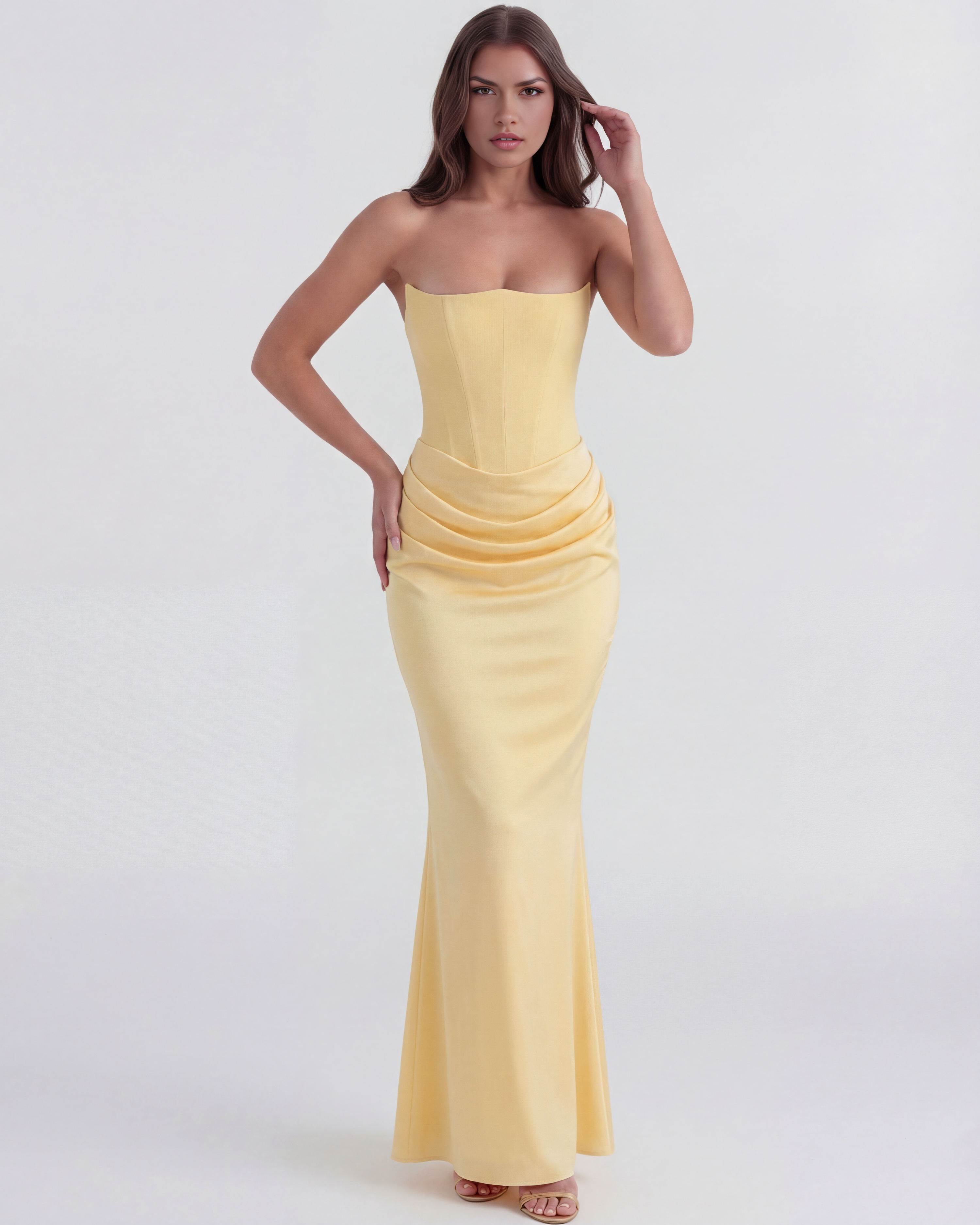 Abito Midi Rosalind Giallo Burro Corsetto Bella di Roma – dettaglio