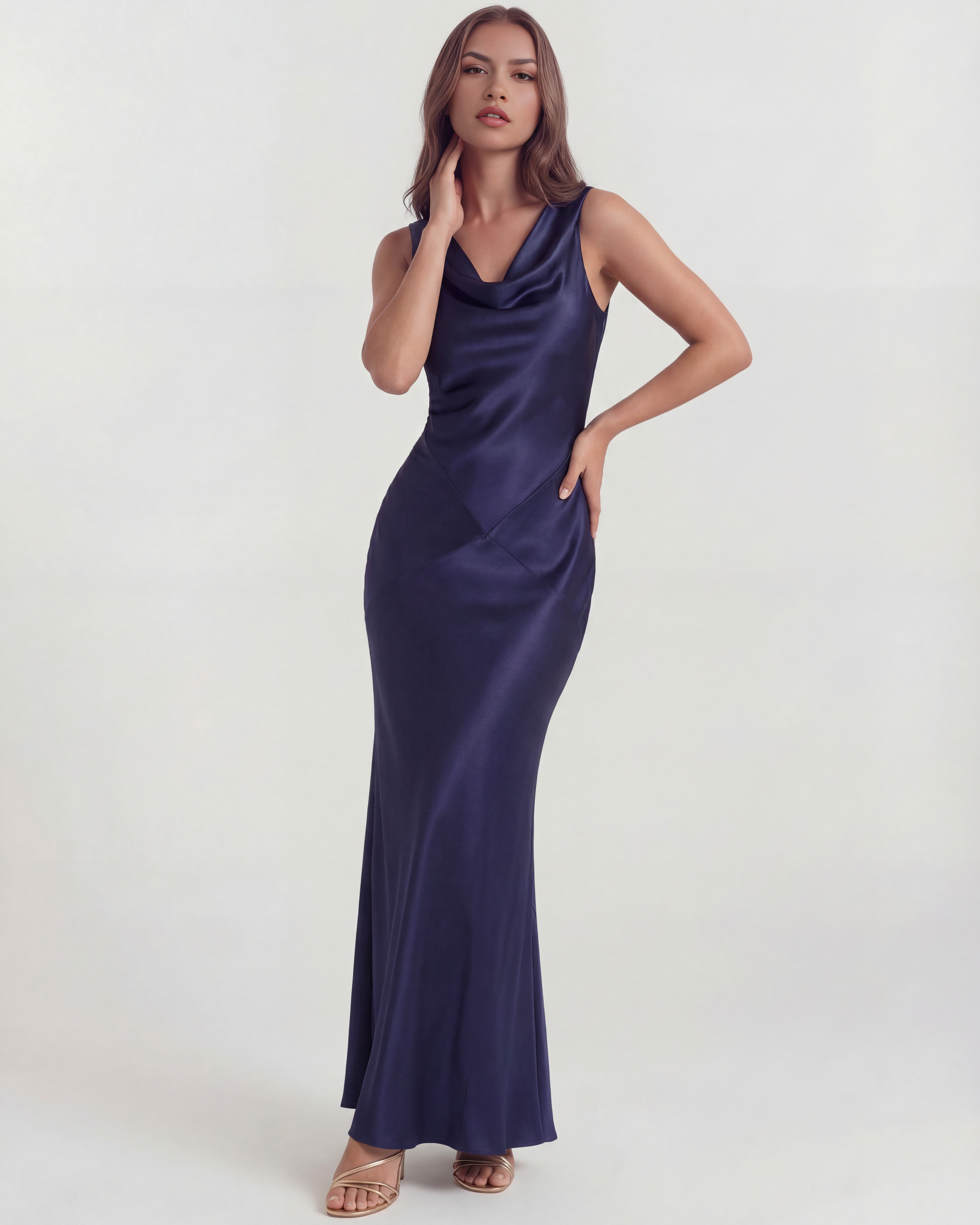 Abito maxi Zaffiro blu scuro satin Bella di Roma – gonna maxi fluida