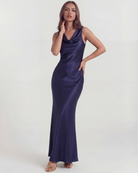Abito Maxi Zaffiro Blu Scuro Satin Bella di Roma – retro