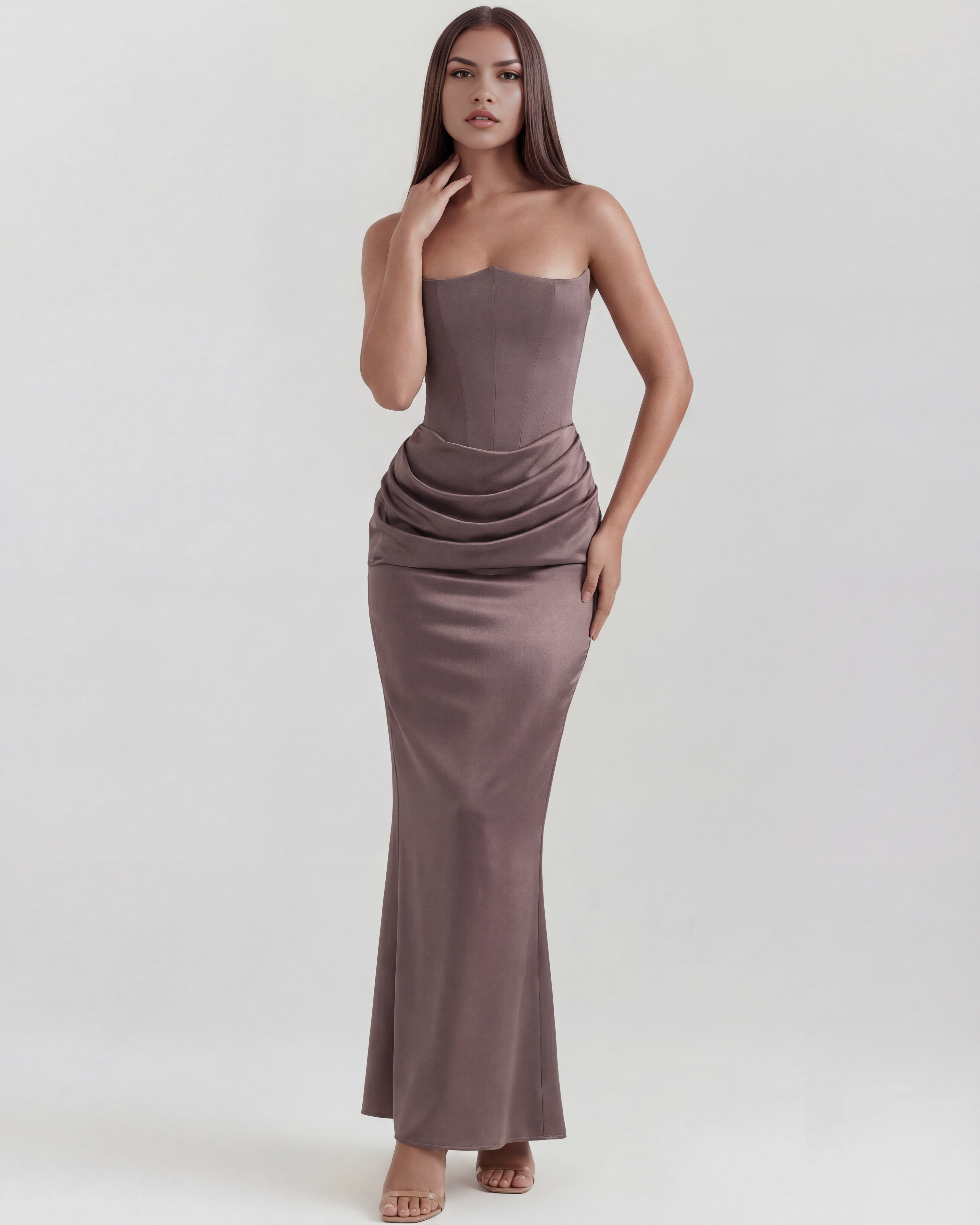 Abito Midi Rosalind Fumo Corsetto Bella di Roma – vista frontale