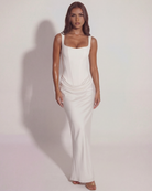 Abito maxi Eleonora bianco satin Bella di Roma – taglie XS-XL