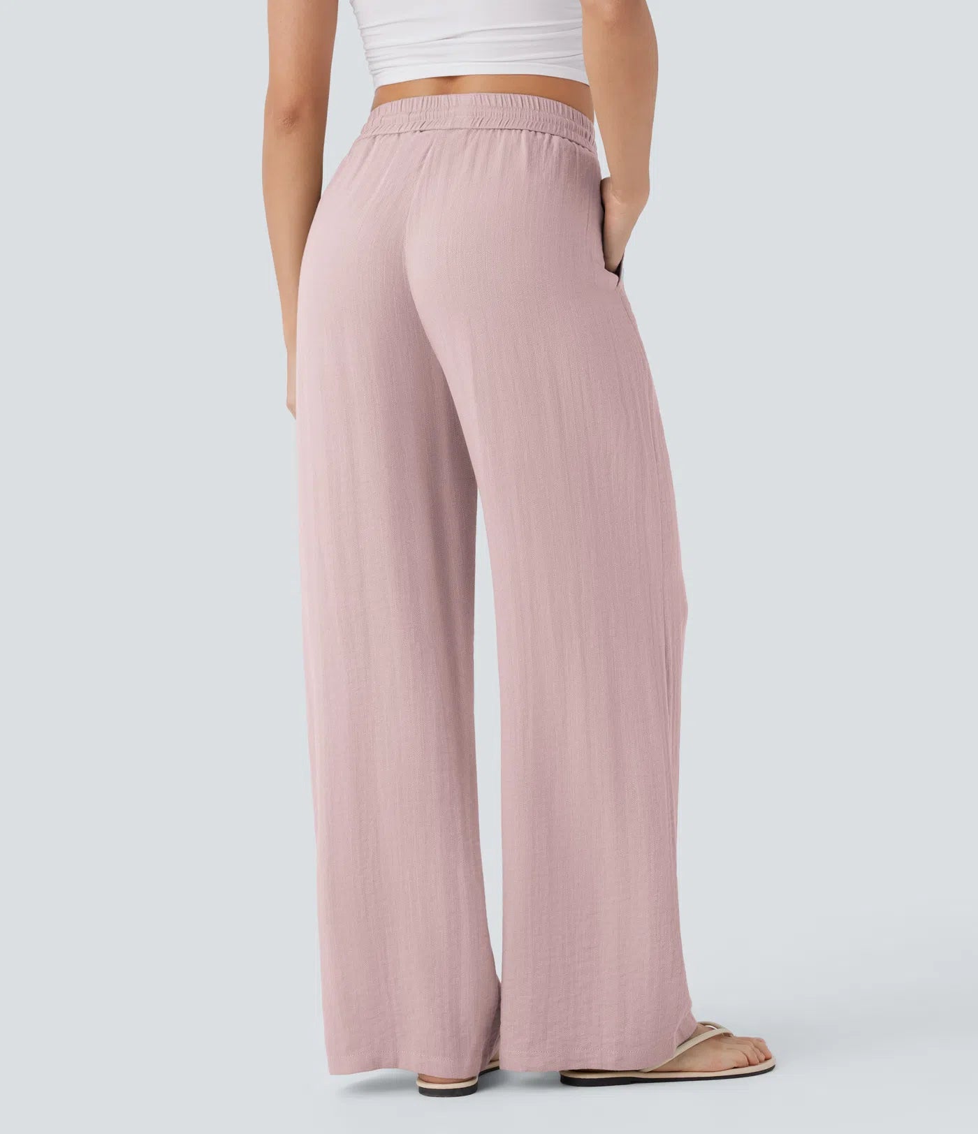 Pantaloni Baggy Casual in Lino Bella di Roma – rosa dettaglio