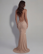 Abito maxi Lumina crema strass Bella di Roma – gradiente strass crema
