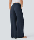 Pantaloni Baggy Casual in Lino Bella di Roma – blu navy dettaglio