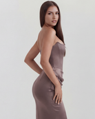 Abito midi Rosalind fumo corsetto Bella di Roma – grigio fumo sofisticato
