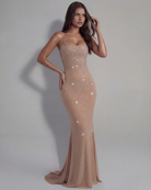 Abito maxi Lumina crema strass Bella di Roma – vista laterale
