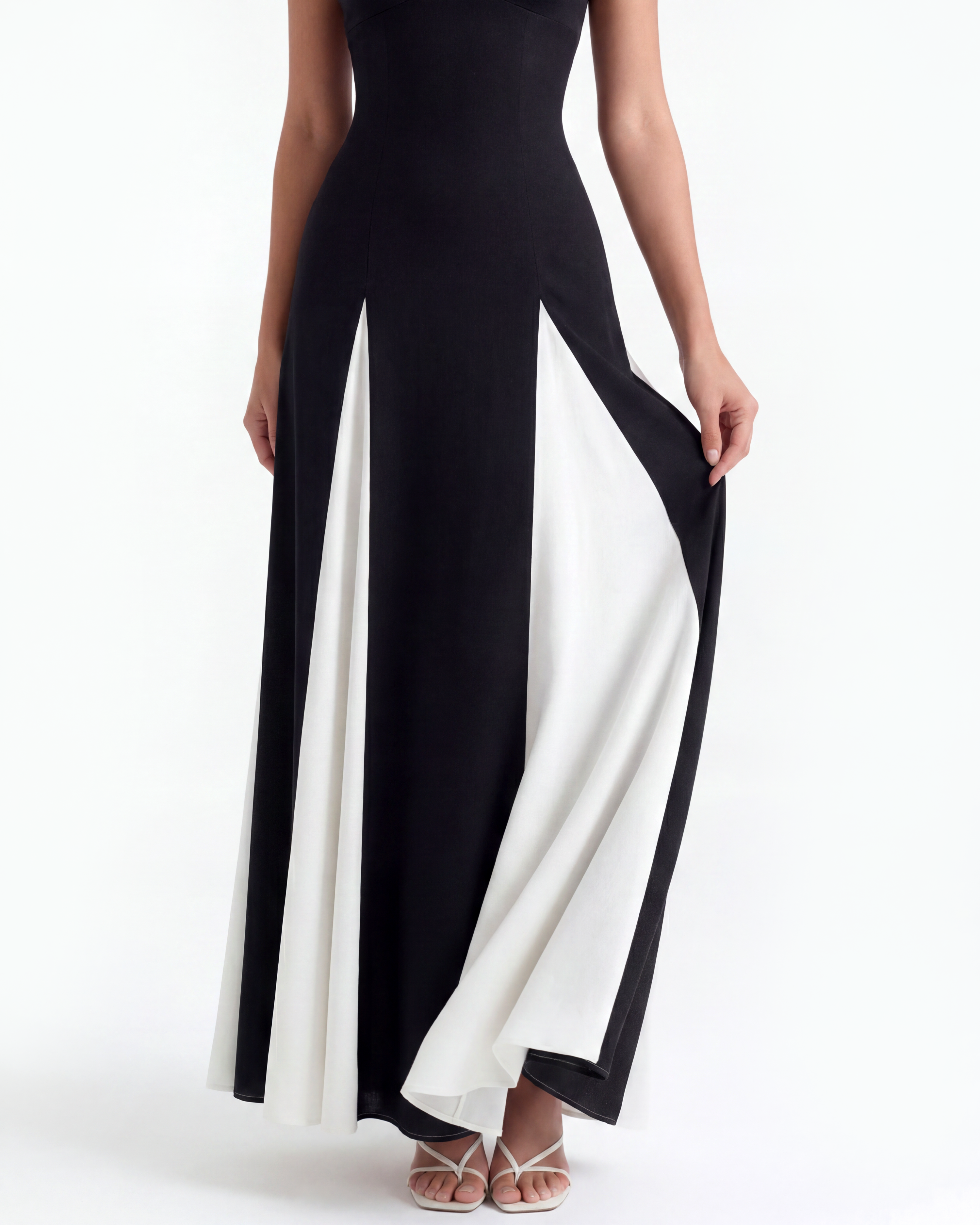 Abito midi Porto Fino nero bianco Bella di Roma – contrasto classico