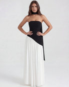 Abito maxi Serena nero bianco chiffon Bella di Roma – silhouette bicolore