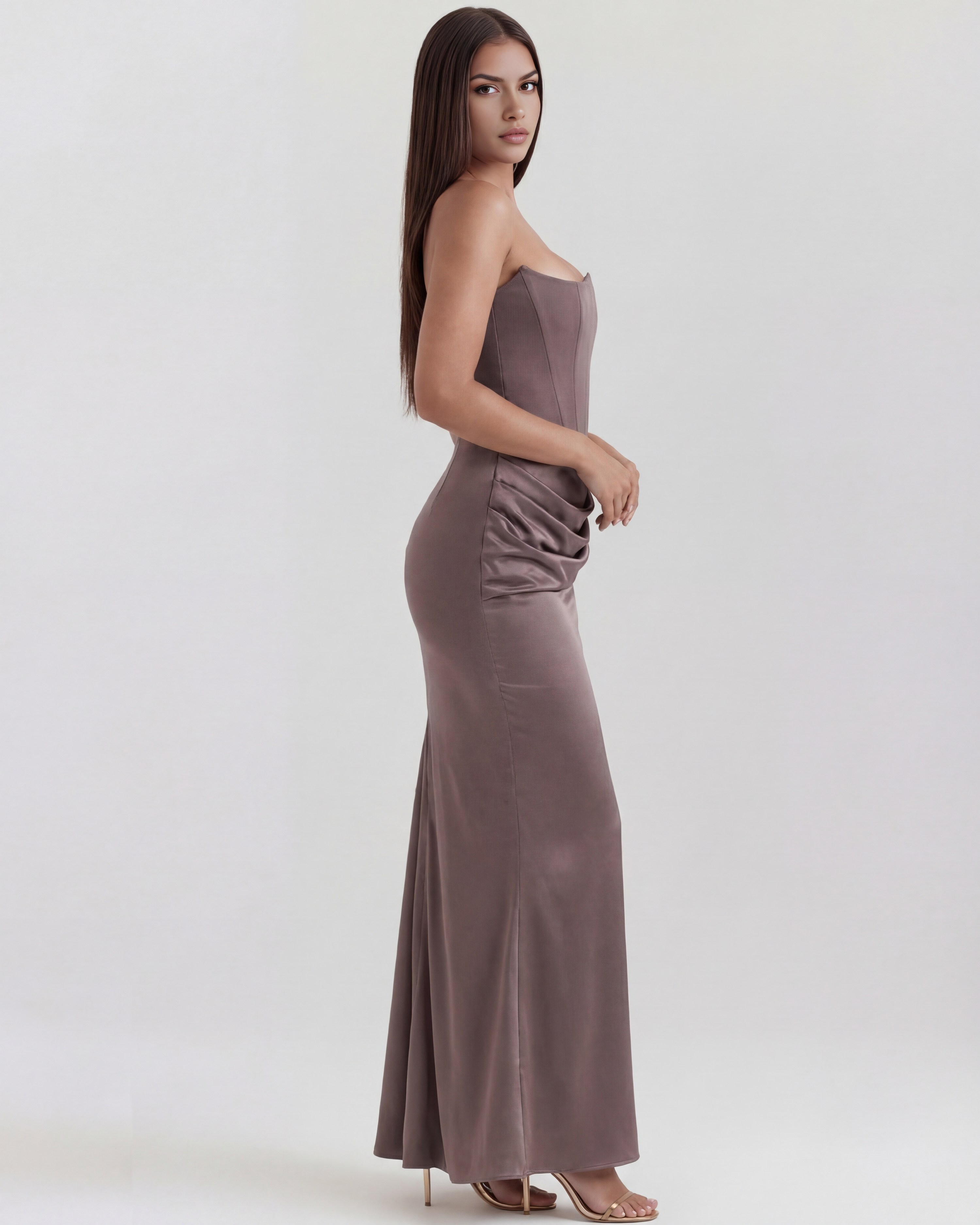 Abito Midi Rosalind Fumo Corsetto Bella di Roma – laterale