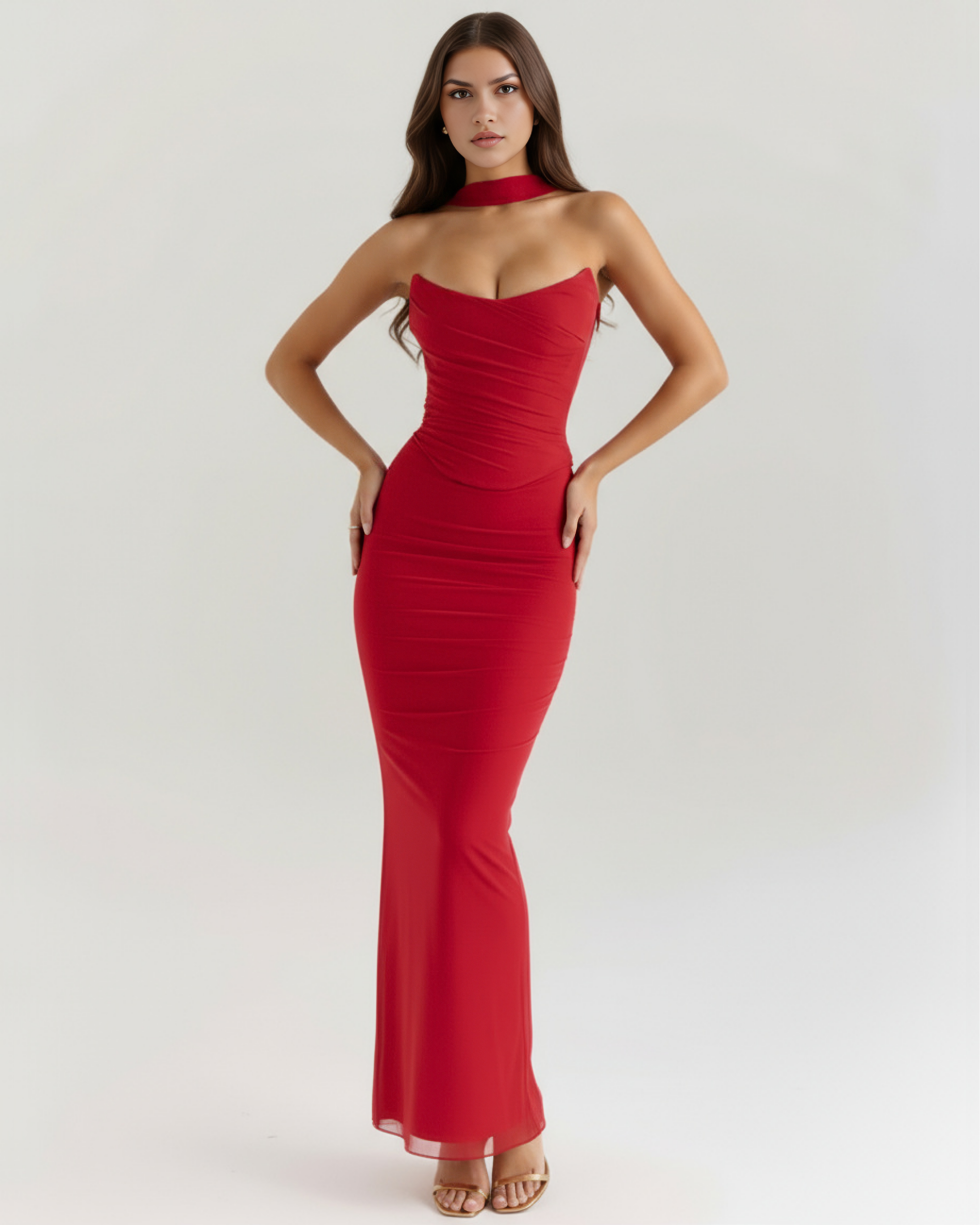 Set tre pezzi Malu rosso Bella di Roma – corsetto e gonna maxi
