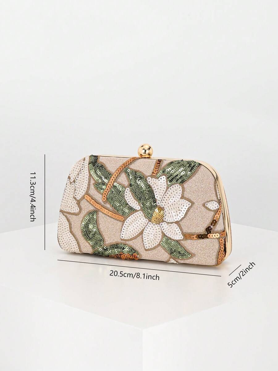 Pochette rigida con ricamo floreale, vista laterale