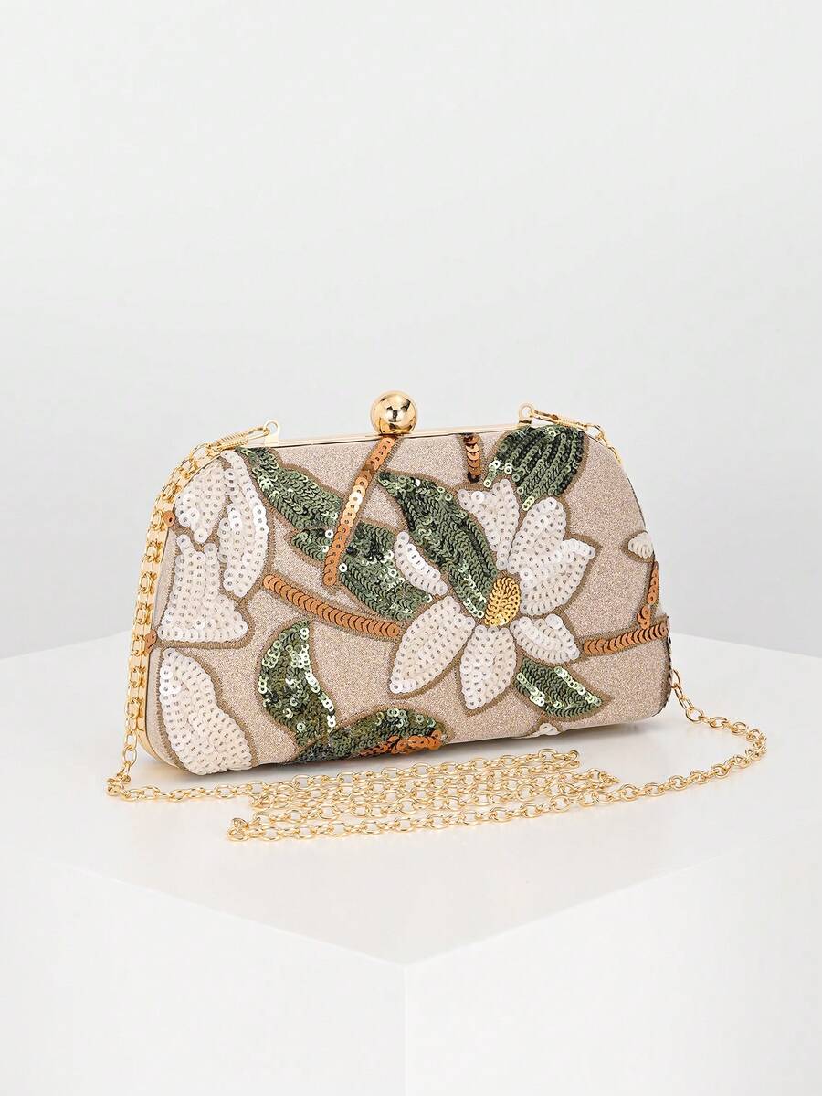 Pochette con ricamo floreale, vista frontale