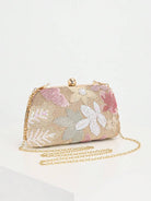 Pochette floreale rosa e oro, vista frontale
