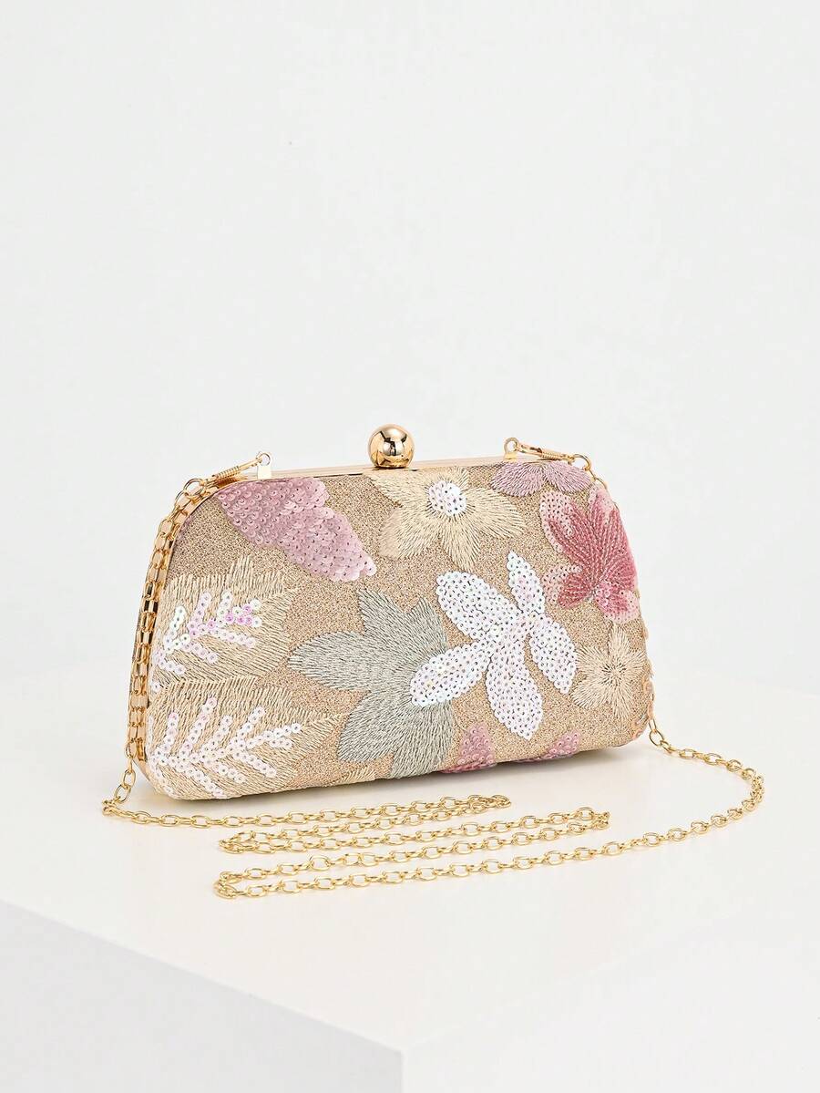 Pochette floreale rosa e oro, vista frontale