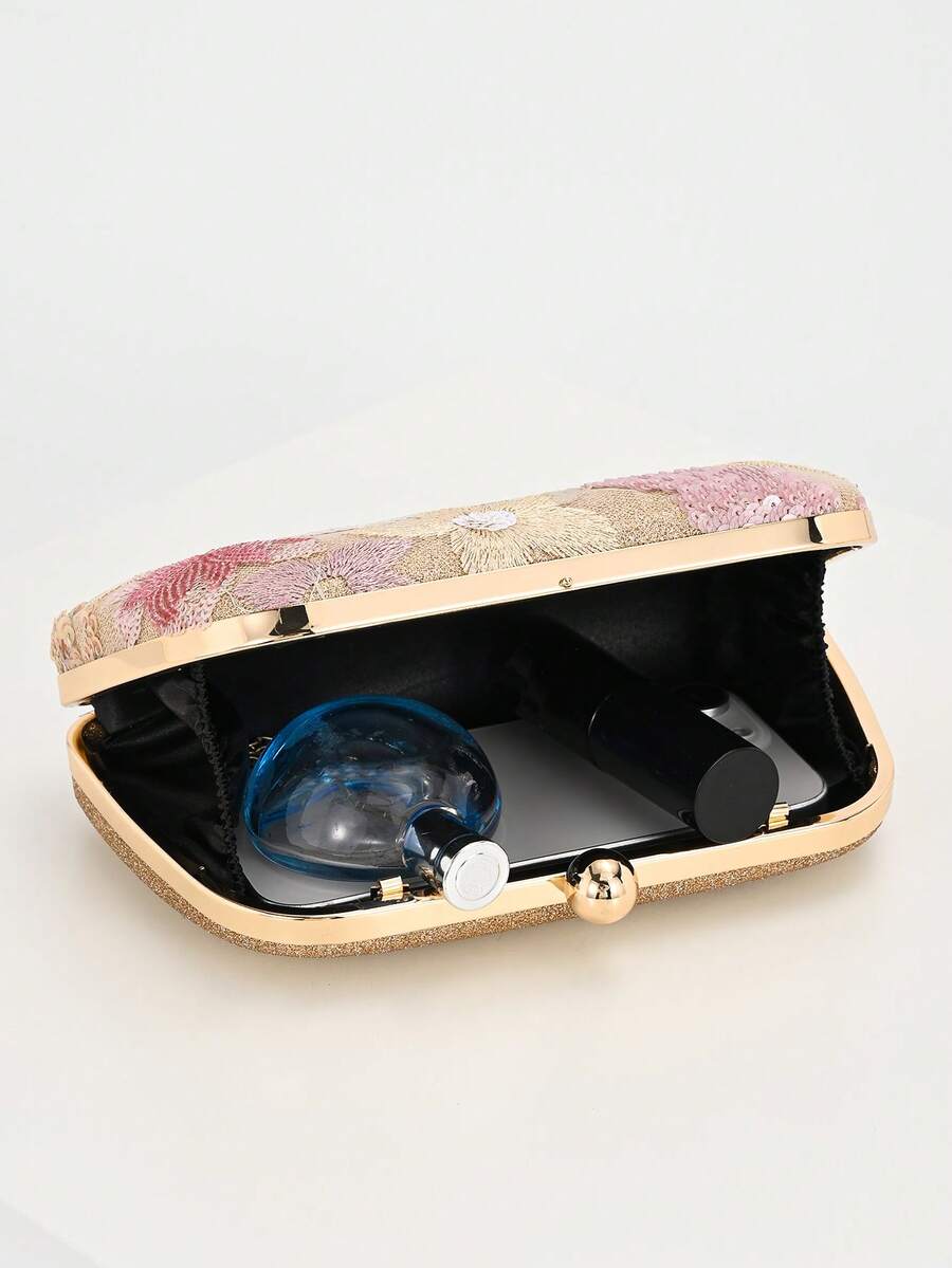 Interno foderato della pochette rosa e oro