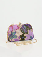 Pochette floreale viola, vista frontale