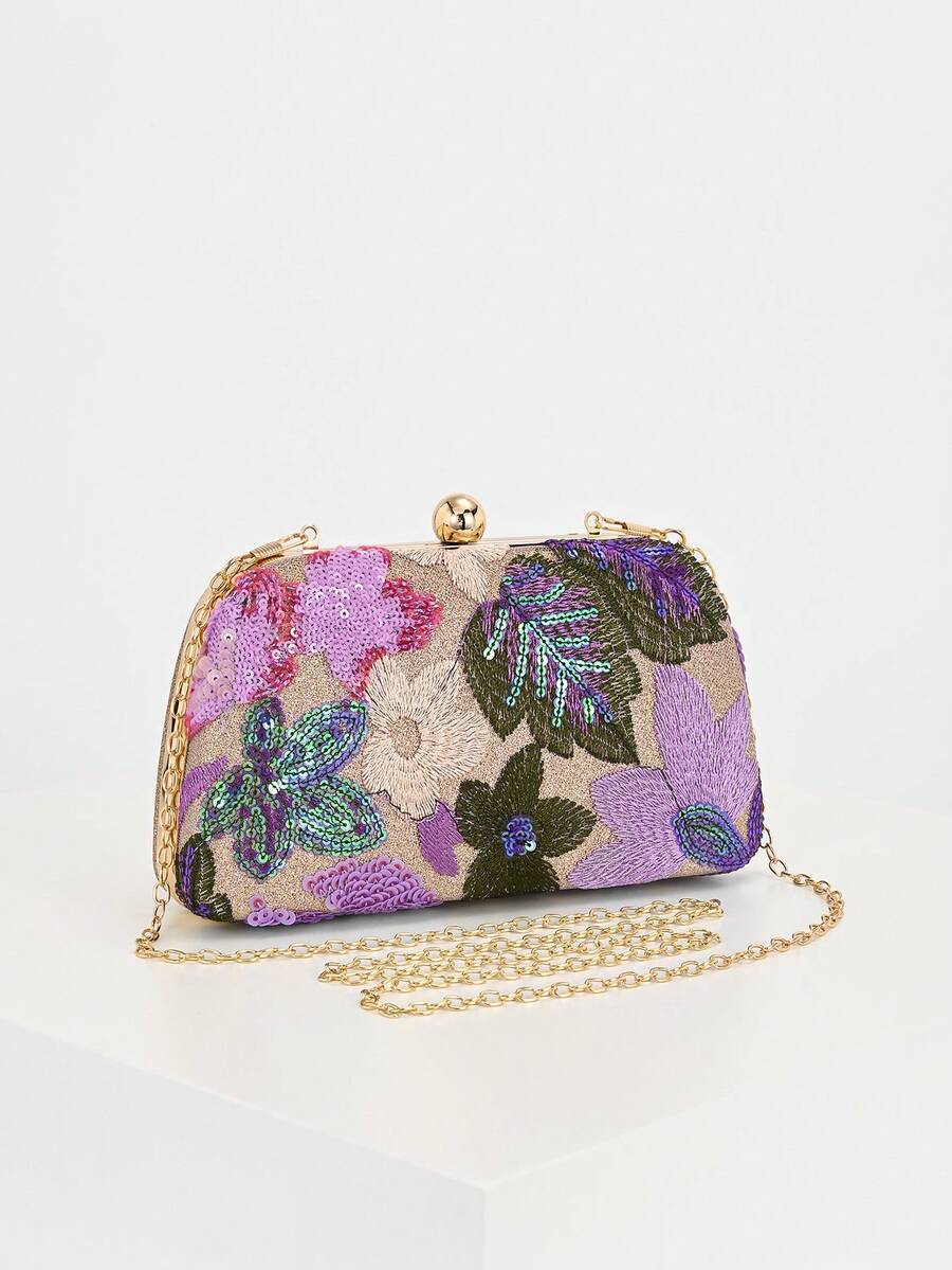 Pochette floreale viola, vista frontale