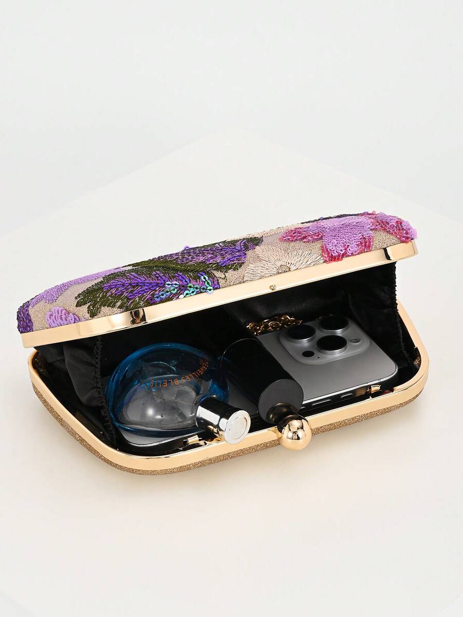 Interno foderato della pochette floreale viola
