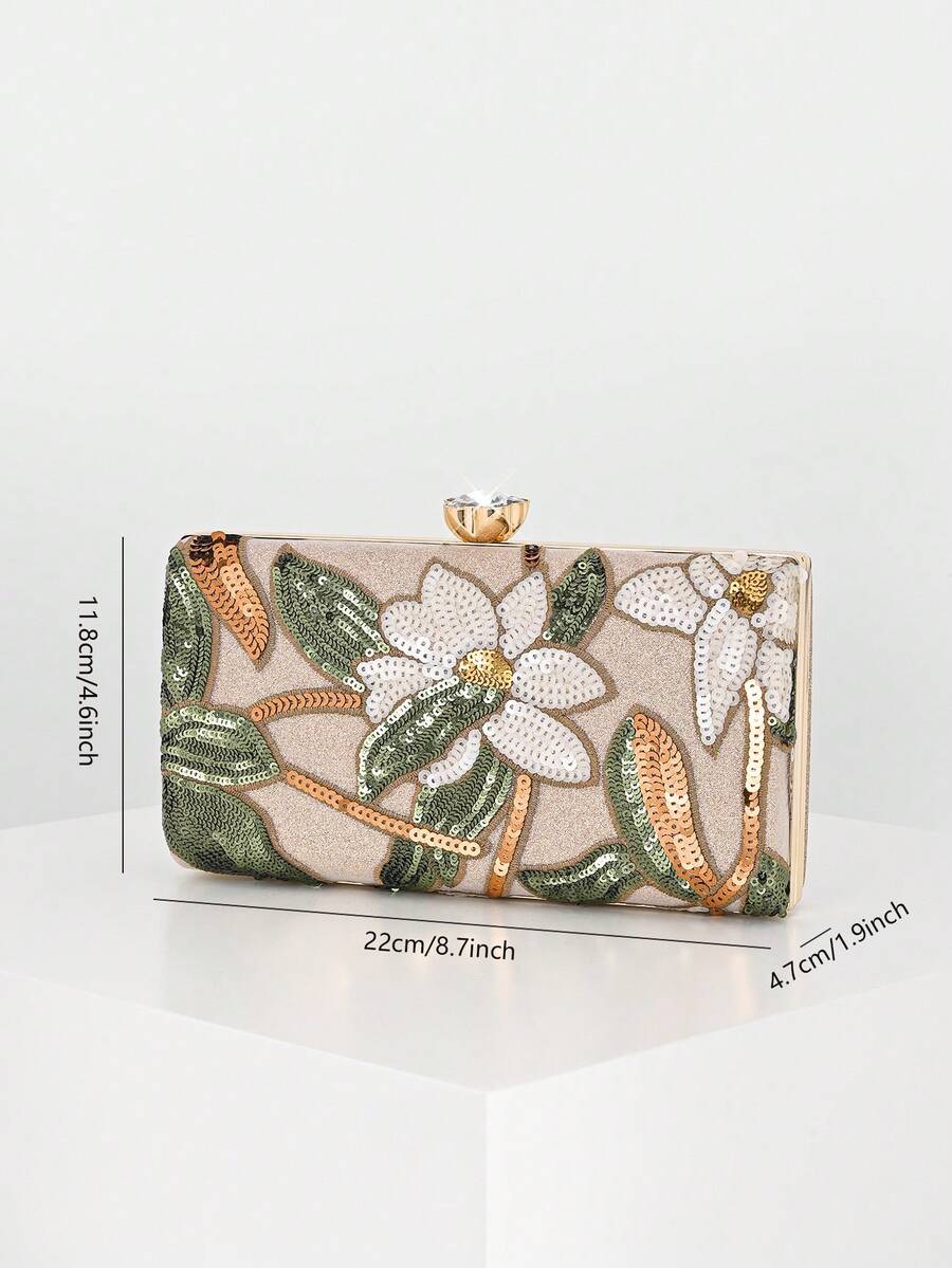 Clutch rigida con fiori bianchi, vista laterale